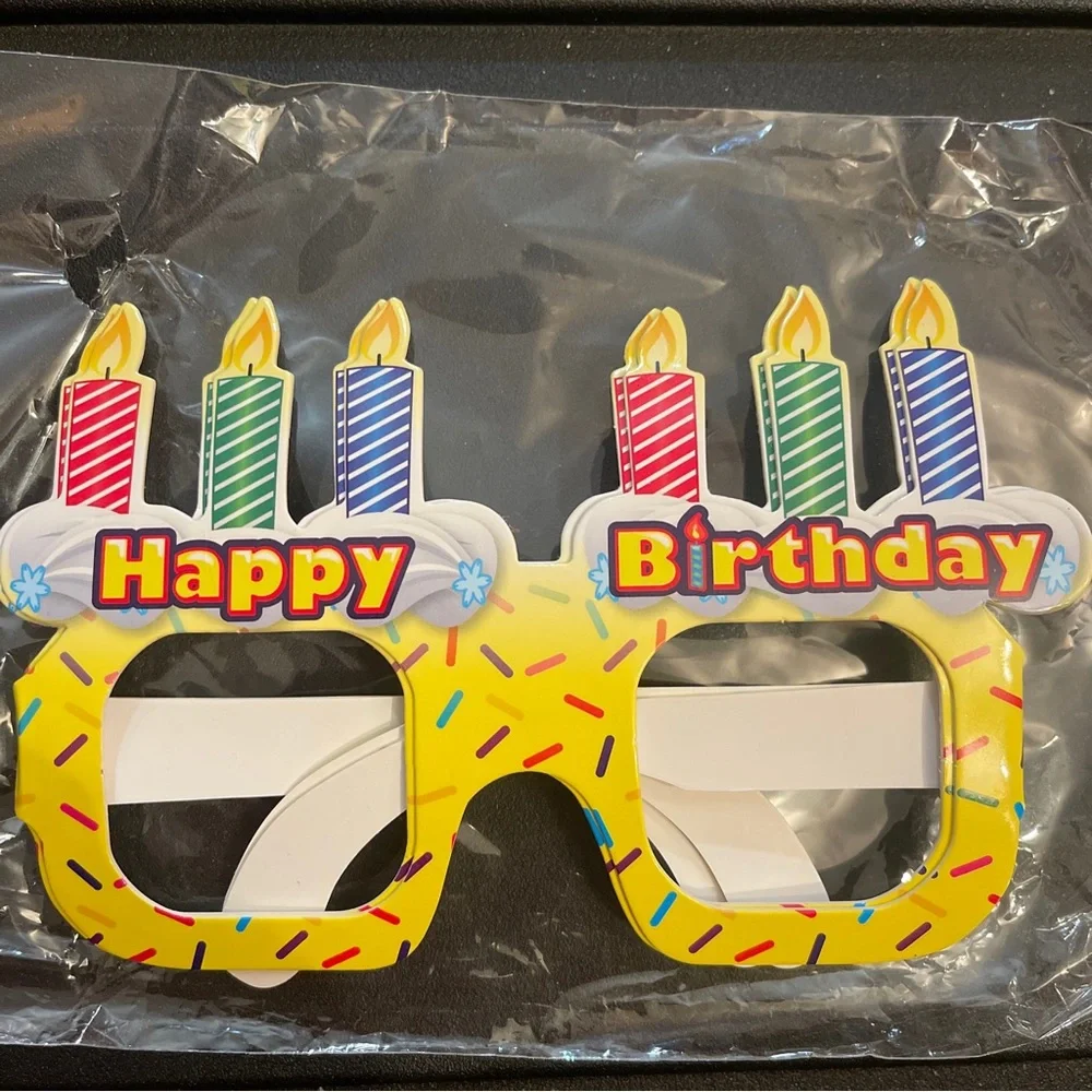 12~Colorful Funky Happy Birthday Cake Glasses w/candles party gag gift 6 1/2”